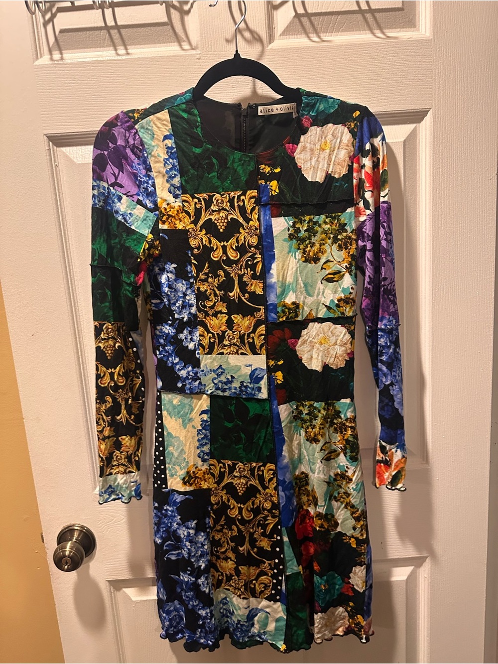 Floral Patchwork Long-Sleeve A-Line Dress - Multicolor - Picture 2 of 5
